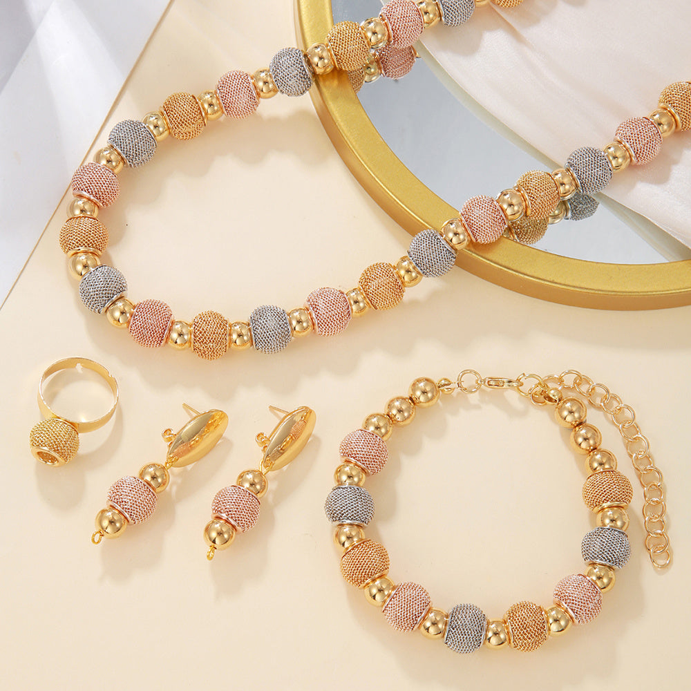Fashion Contrast Large Round Bead Necklace, Set