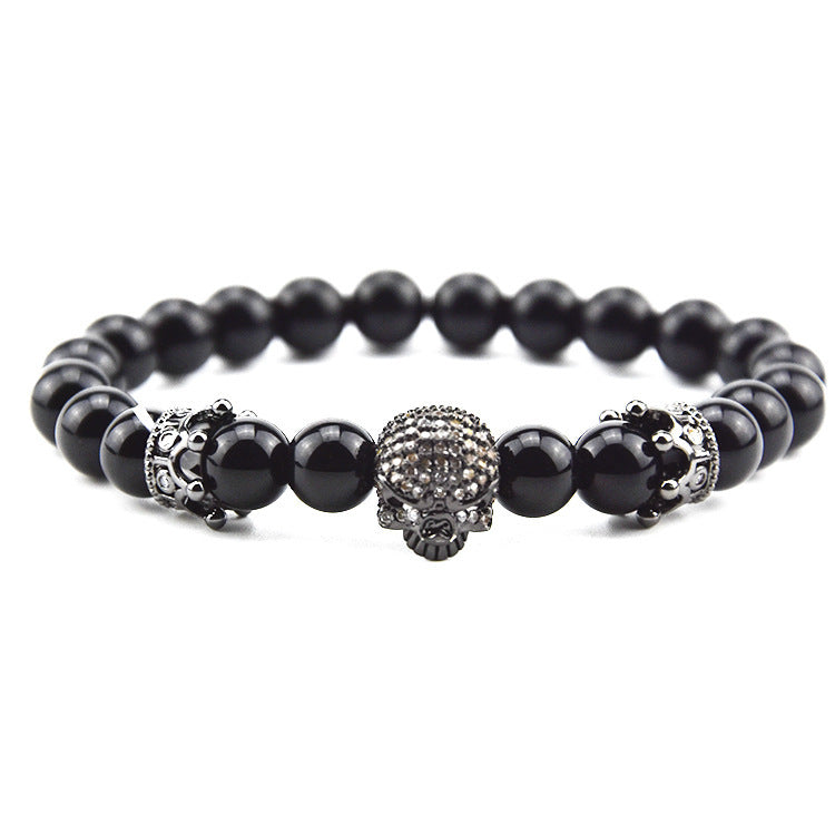 Volcanic Rock Beaded Bracelet with Crown and Zircon