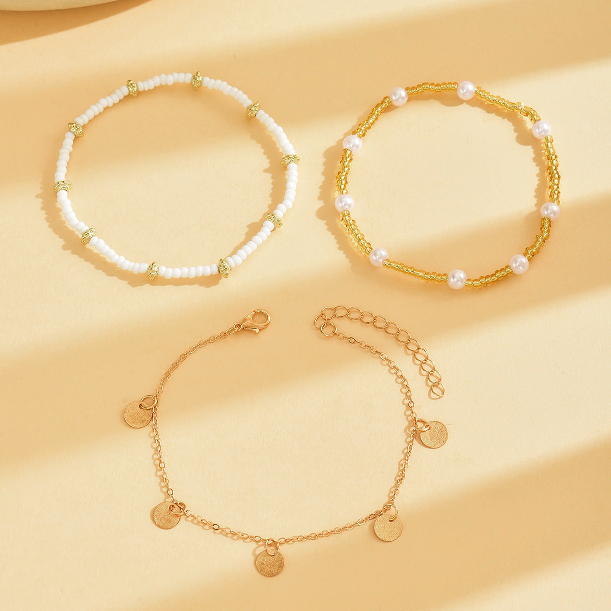 Bohemian Style Iron Wafer Pendant Anklet Bracelet Three-piece Set