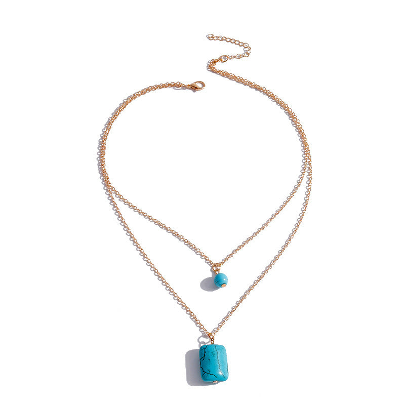 Turquoise Double-Layer Cylindrical Pendant Necklace