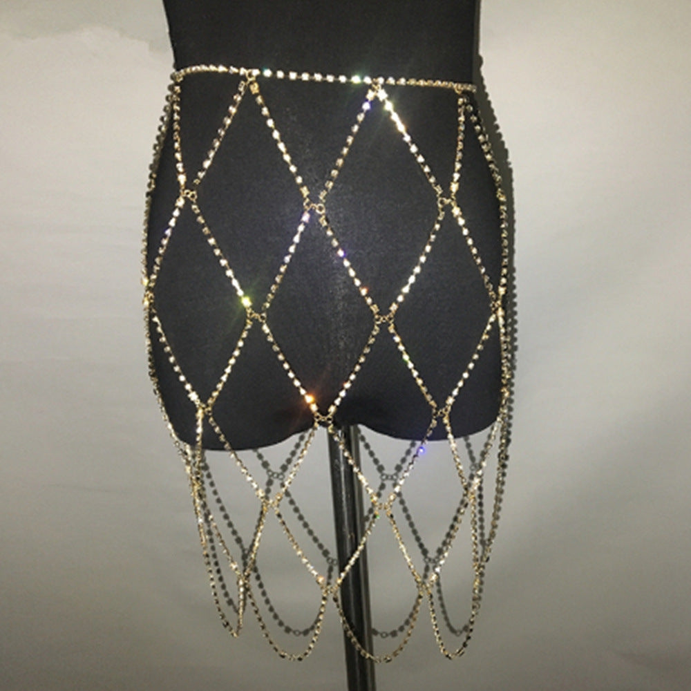 Rhinestone Mesh Body Chain – Crystal Waist Jewelry & Dress Overlay Accessory