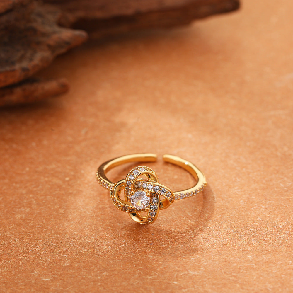 18K Gold Heart Zircon Ring — Cross Border Style