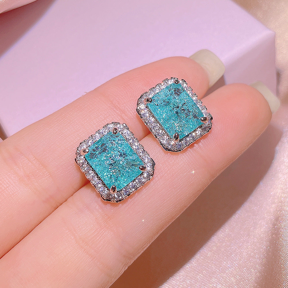 Simulated Paraiba Ring, Ear Studs & Necklace Set – Vibrant Fashion Jewelry