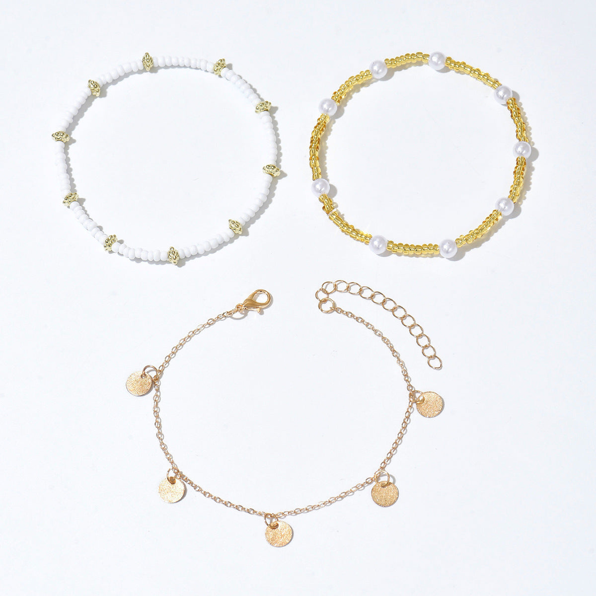 Bohemian Style Iron Wafer Pendant Anklet Bracelet Three-piece Set