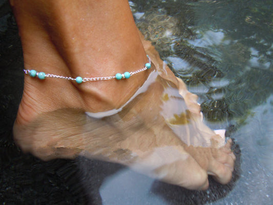 Handmade Beaded Anklet, Geometric Design in Gold or Silver