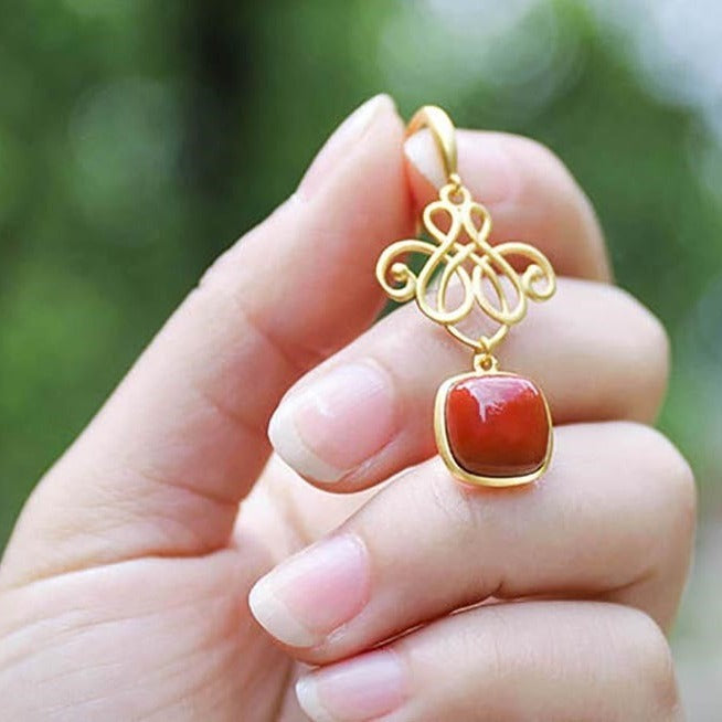 S925 Silver Red Square Lucky Knot Earrings for Women