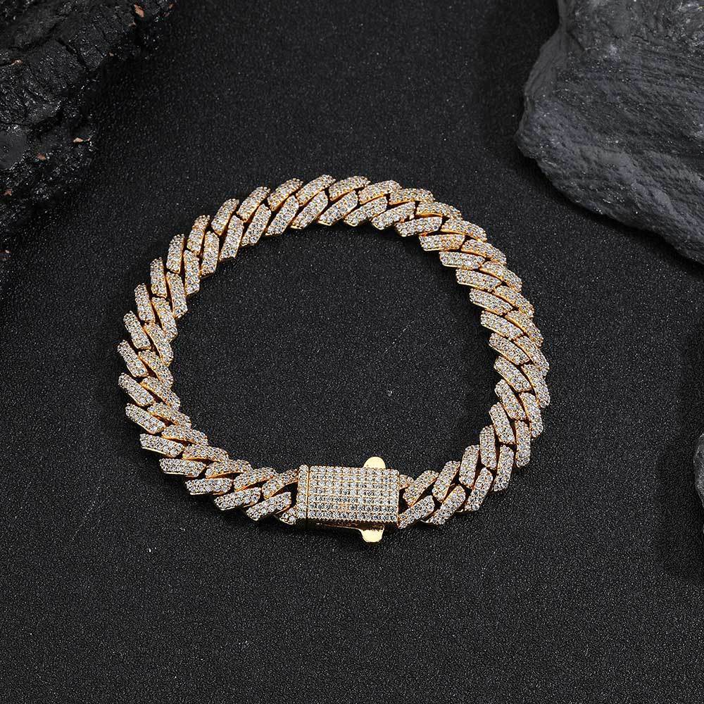 Hip Hop 8mm Cuban Bracelet with Spring Fastener & Zircon Rhombus Design