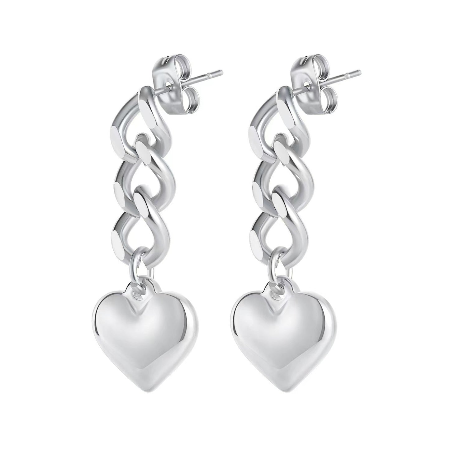 Heart Chain Geometric Stainless Steel Earrings – Modern Metal Jewelry