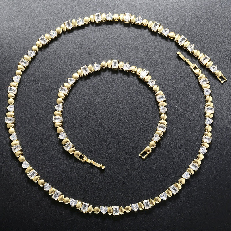 Heart-Shaped, Water Drop & Round Bracelet & Necklace Jewelry Set