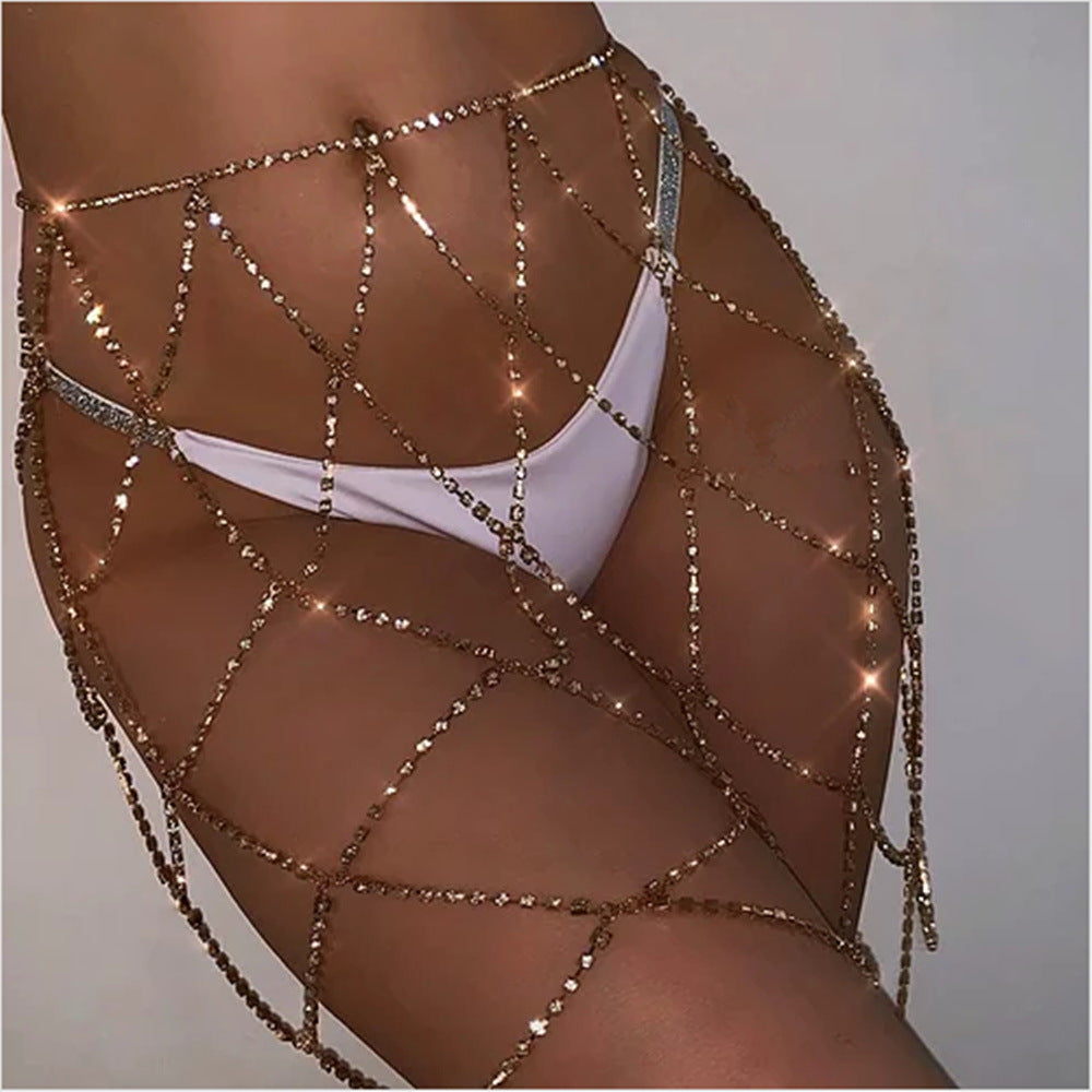 Rhinestone Mesh Body Chain – Crystal Waist Jewelry & Dress Overlay Accessory