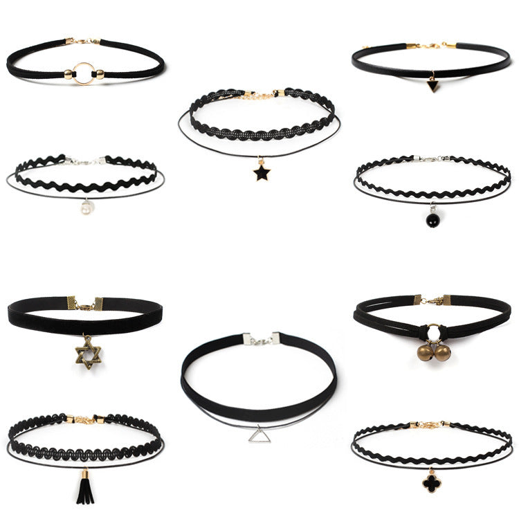 Black Velvet Gothic Choker Necklace Set for Women