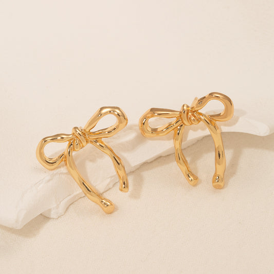 Gold Bow Stud Earrings Simple Fashion