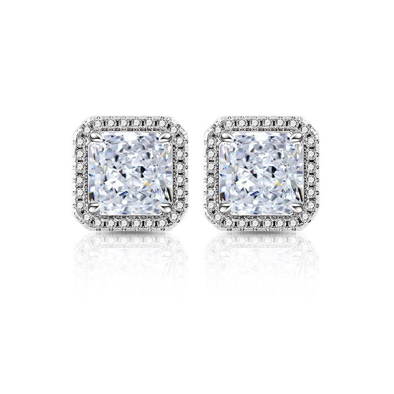 Geometric Square Carbon Drill Stud Earrings
