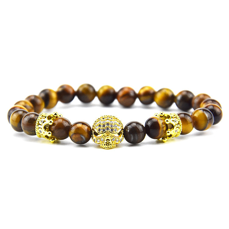 Volcanic Rock Beaded Bracelet with Crown and Zircon