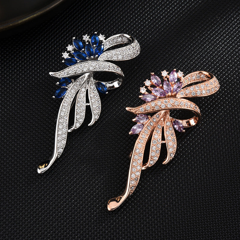 High-Grade Floral Pin Brooch – Rose Gold or Platinum Inlay Design