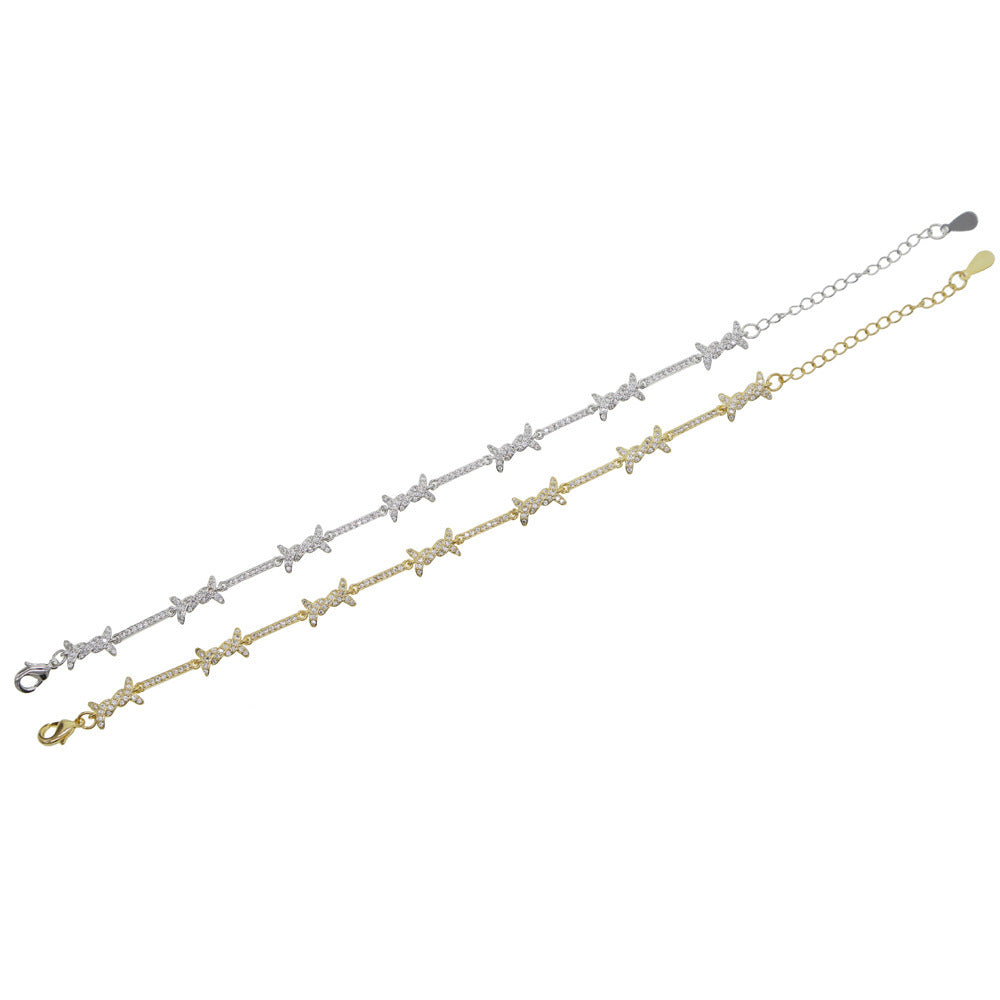 Thorn Inlaid Zircon Punk Bracelet – Gold & Silver Tone Statement Jewelry