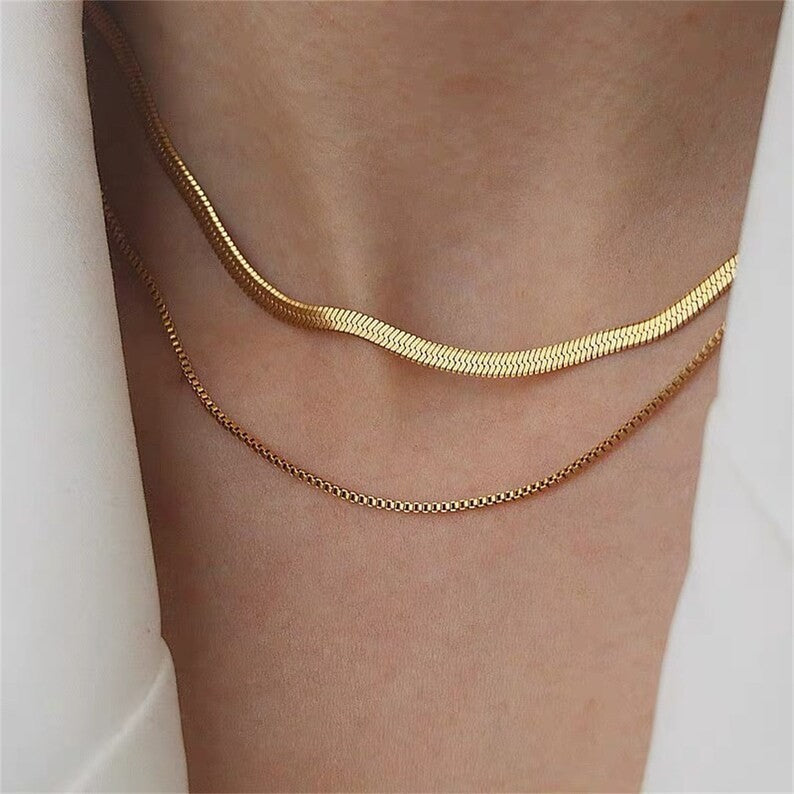 Double Layer Snake Chain Necklace — Gold Choker for Women