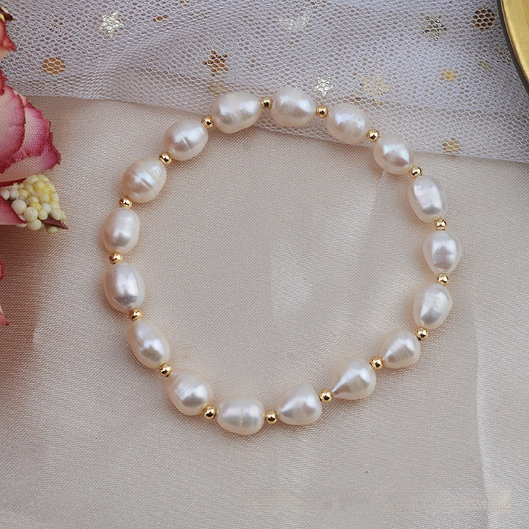 14K Gold Gilded Freshwater Pearl Elastic Bracelet
