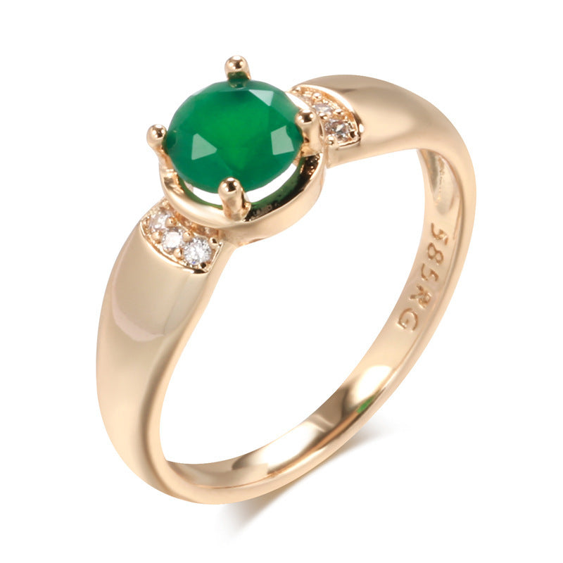 Rose Gold Emerald & Natural Zircon Ring