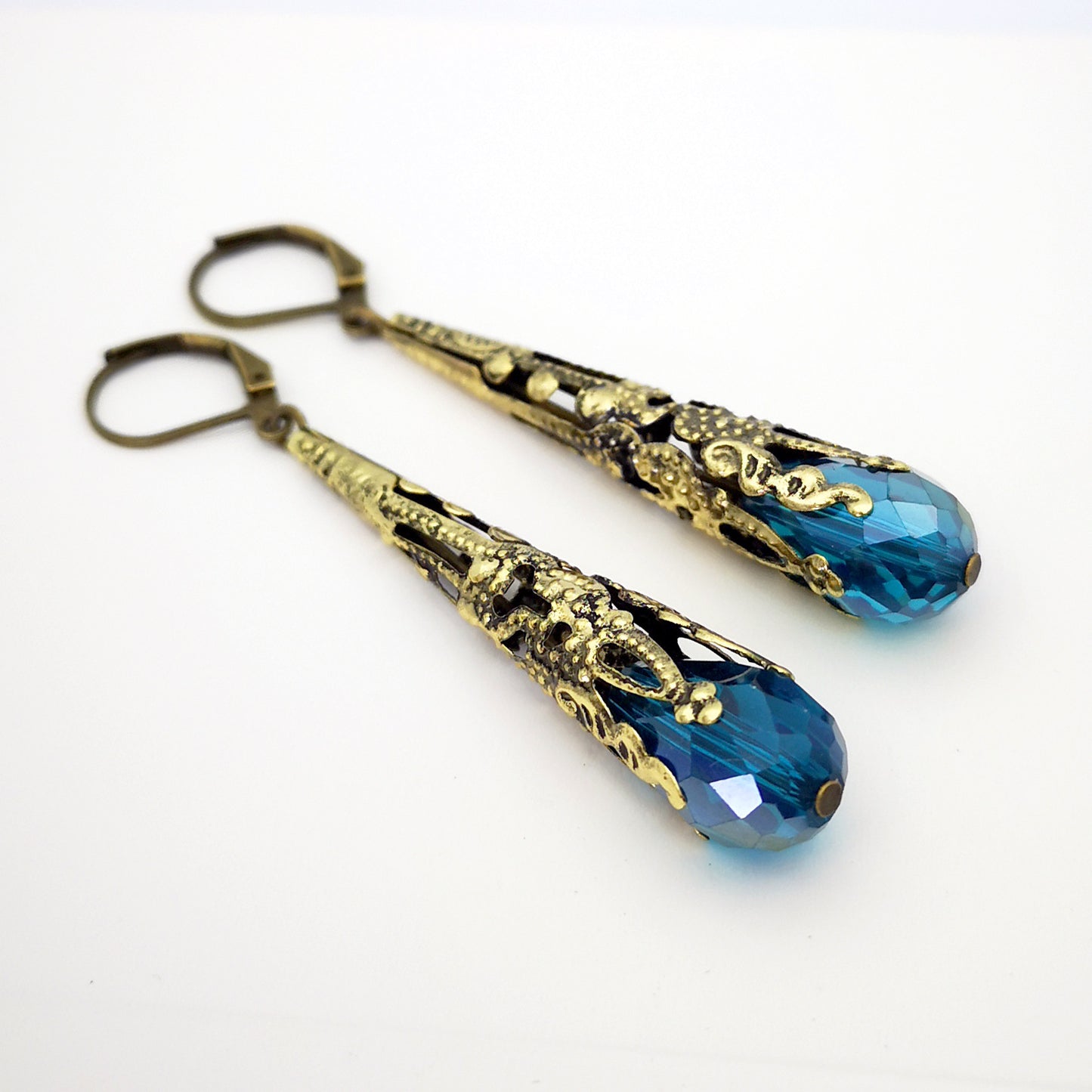 Vintage Crystal Flower Long Drop Earrings