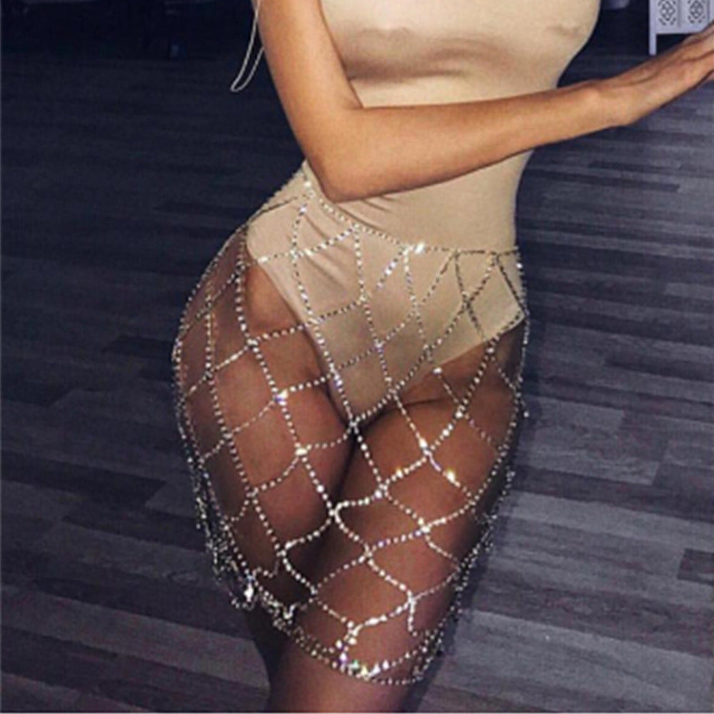 Rhinestone Mesh Body Chain – Crystal Waist Jewelry & Dress Overlay Accessory
