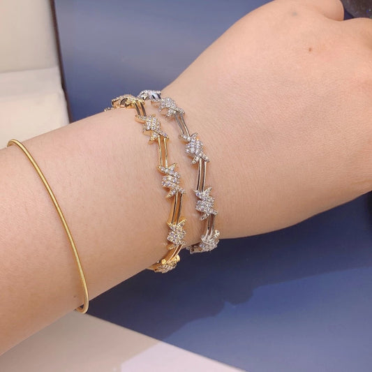 Geometric Zircon Open-Ended Bracelet – Elegant Formal Dress Accessory