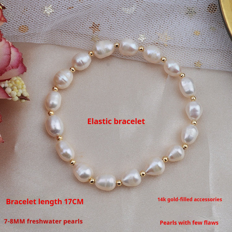 14K Gold Gilded Freshwater Pearl Elastic Bracelet