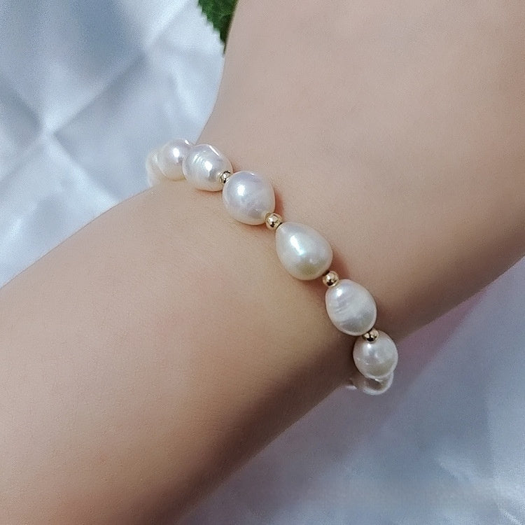 14K Gold Gilded Freshwater Pearl Elastic Bracelet