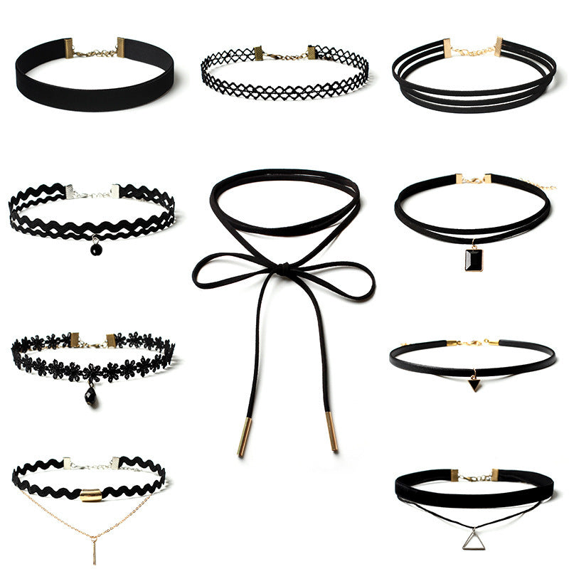 Black Velvet Gothic Choker Necklace Set for Women