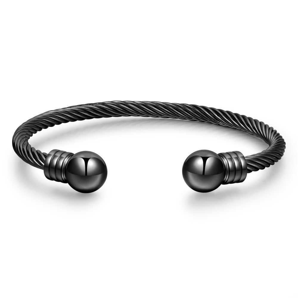 Wire Rope Open-Ended Bracelet with Round Beads