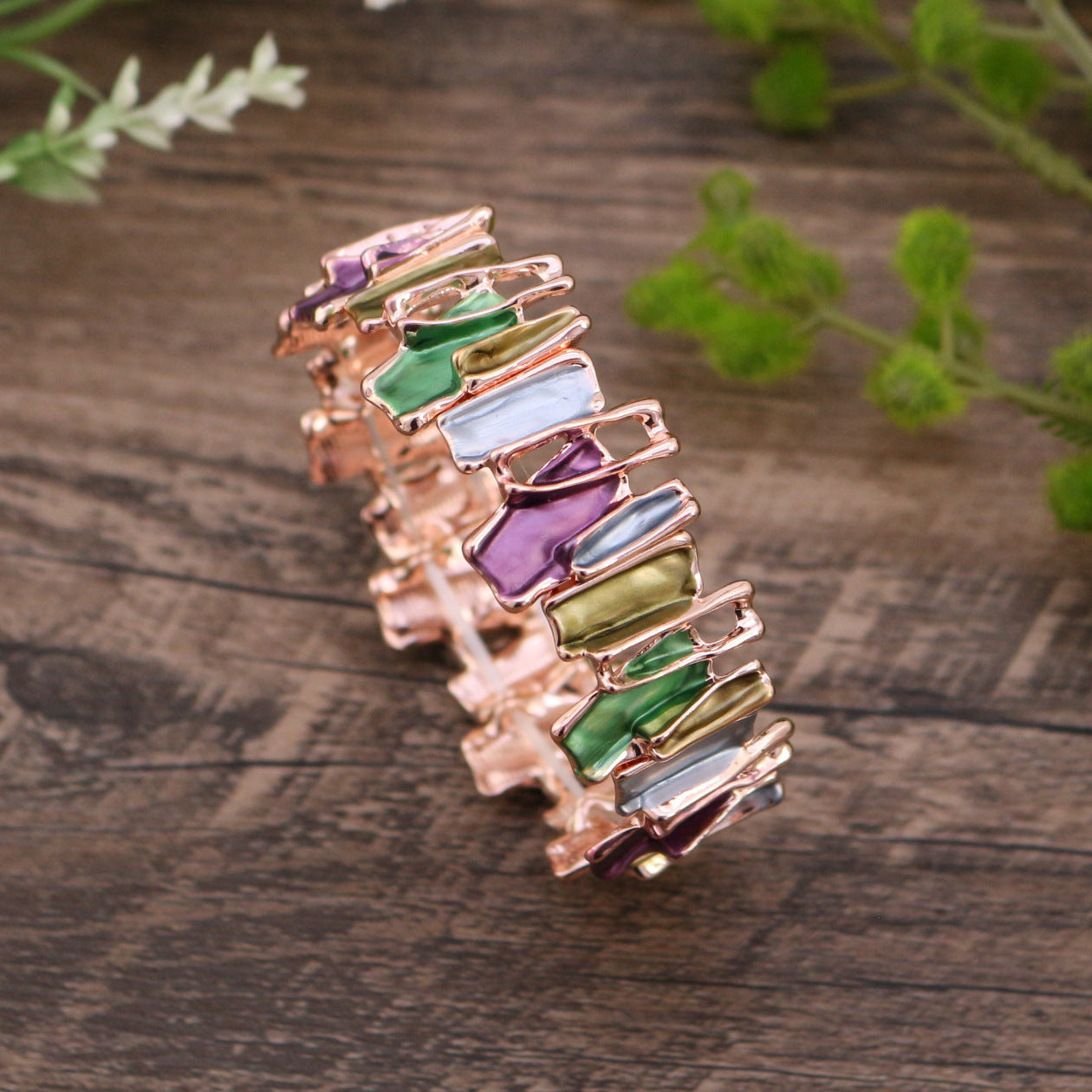 Colorful Irregular Oil Necklace & Alloy Stitch Bracelet for Women
