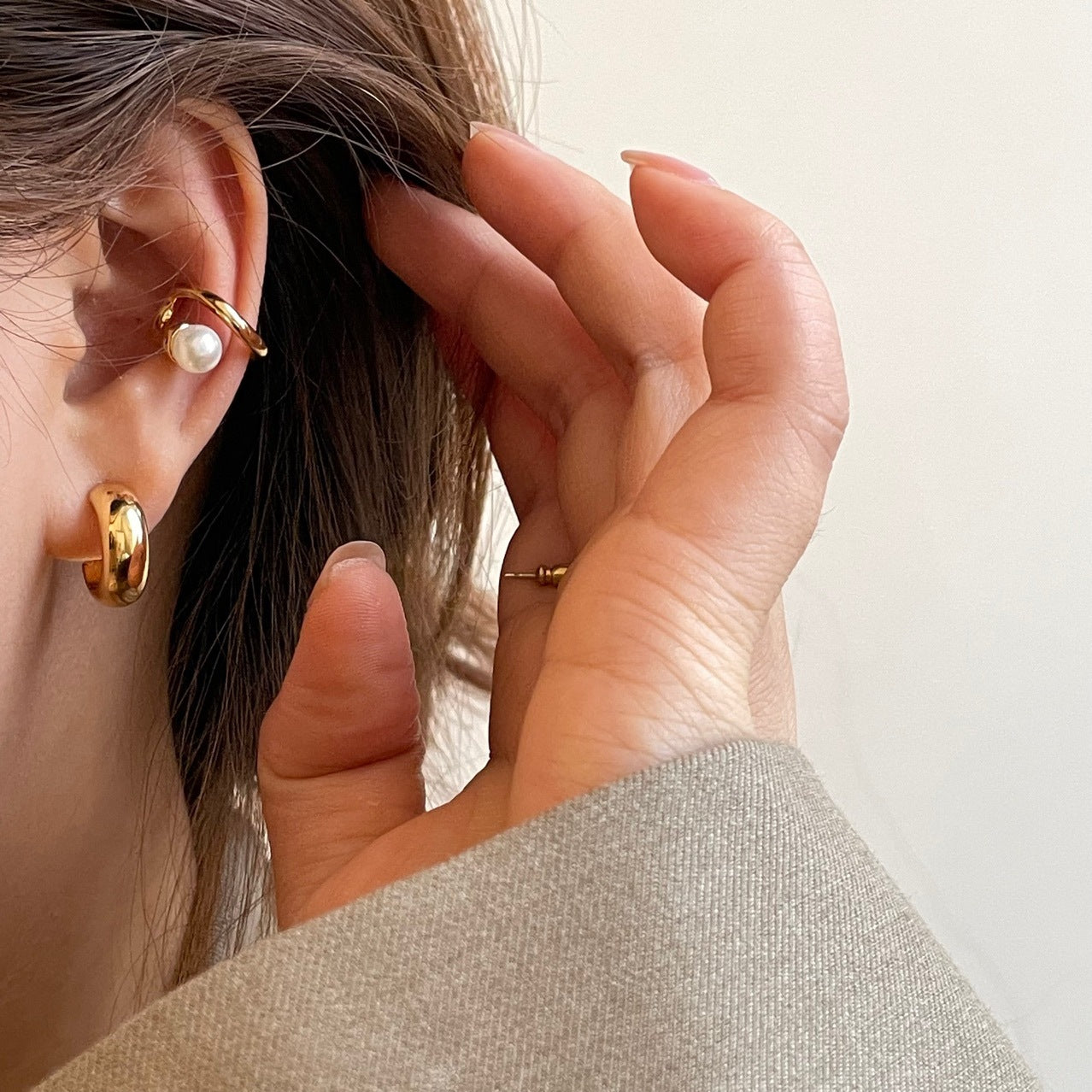 Two-Tone Vintage French Hoop Earrings