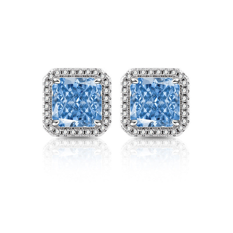 Geometric Square Carbon Drill Stud Earrings