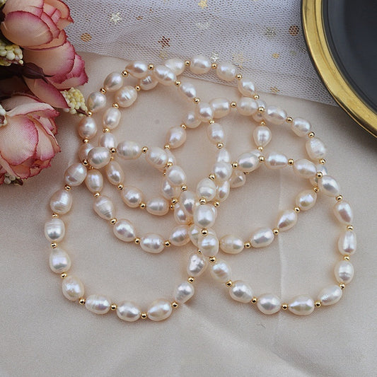 14K Gold Gilded Freshwater Pearl Elastic Bracelet