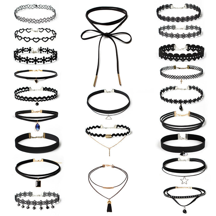 Black Velvet Gothic Choker Necklace Set for Women