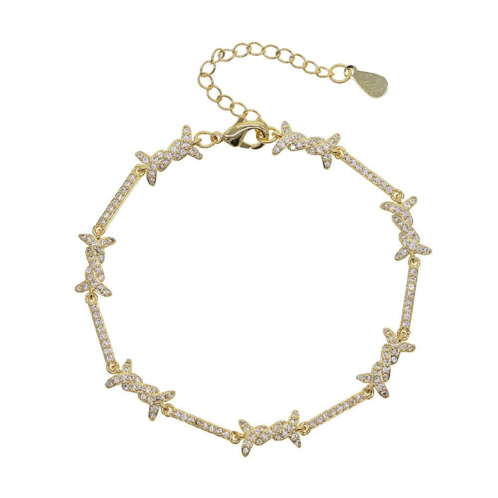 Thorn Inlaid Zircon Punk Bracelet – Gold & Silver Tone Statement Jewelry