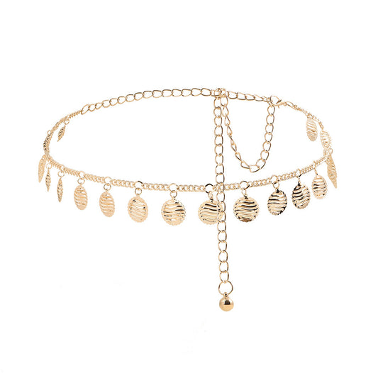 Gold Hollow Round Pendant Waist Chain, Simple & Stylish Body Jewelry for Women