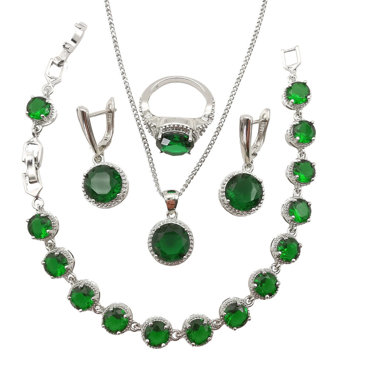 European & American Style 4-Piece Round Diamond Jewelry Set – Elegant & Classic