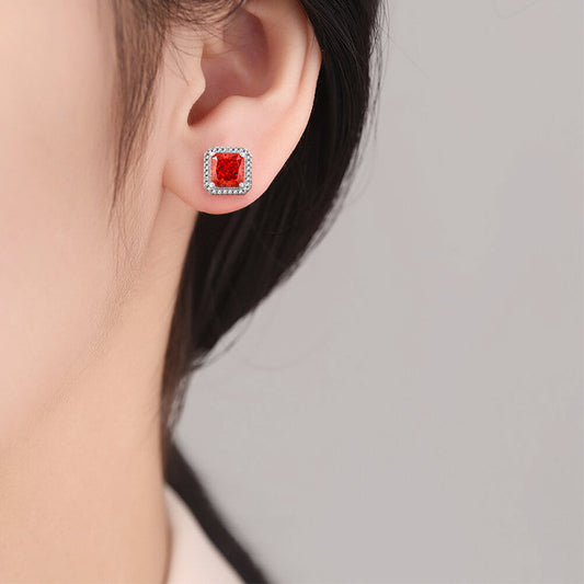 Geometric Square Carbon Drill Stud Earrings