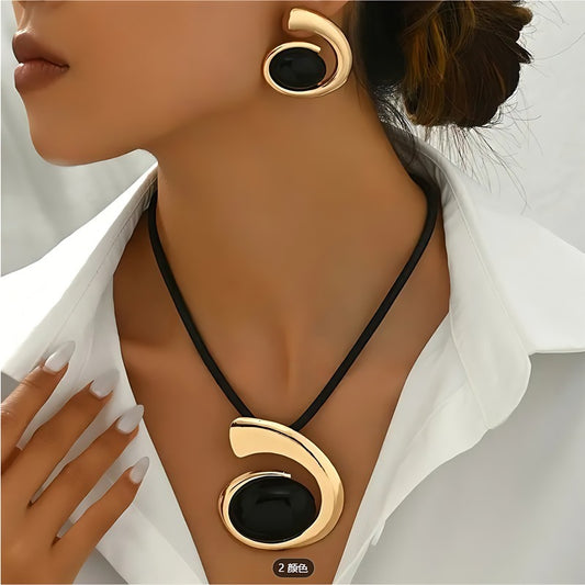 1 Set Of 3 Pieces, Creative Geometric Black Pendant Necklace Earring Set