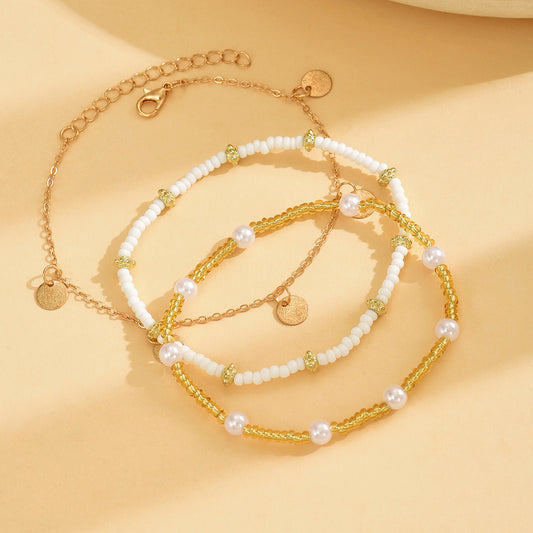 Bohemian Style Iron Wafer Pendant Anklet Bracelet Three-piece Set