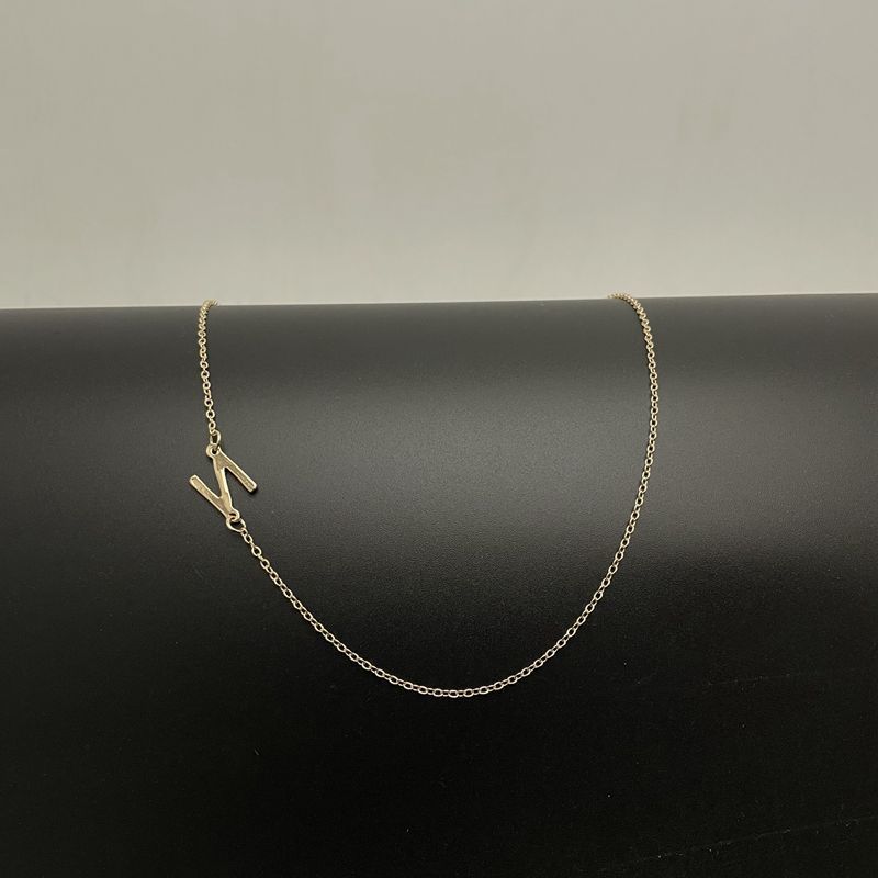 Dainty 14K Gold Plated Sideways Initial Necklace — Cute Name Choker