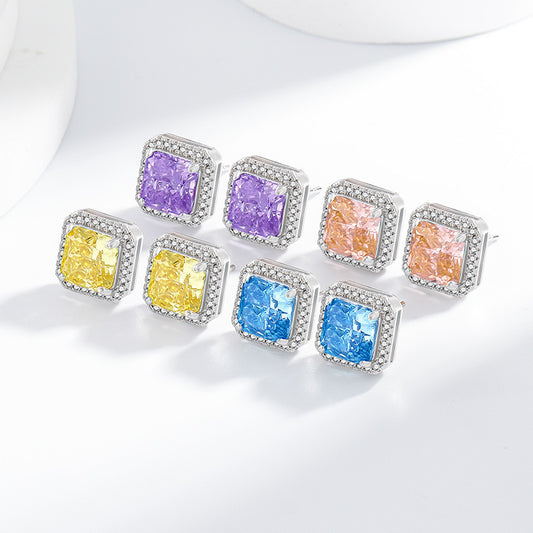 Geometric Square Carbon Drill Stud Earrings