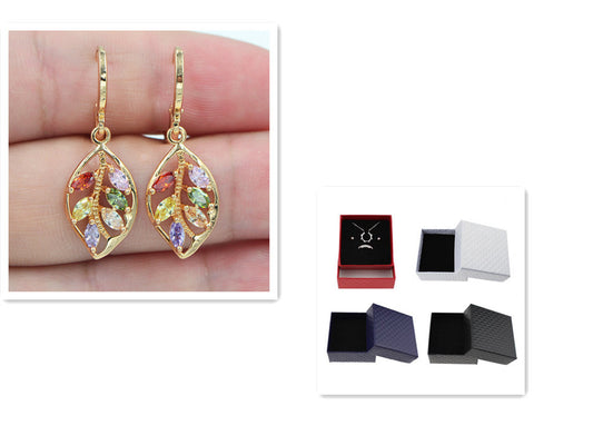 Gold leaf inlaid colorful imitation gemstone earrings