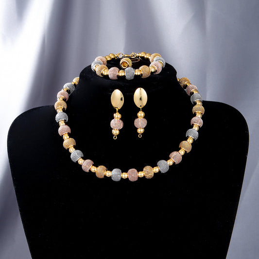 Fashion Contrast Large Round Bead Necklace, Set