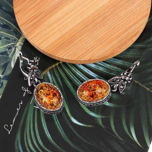Geometric Amber Retro Stud Earrings
