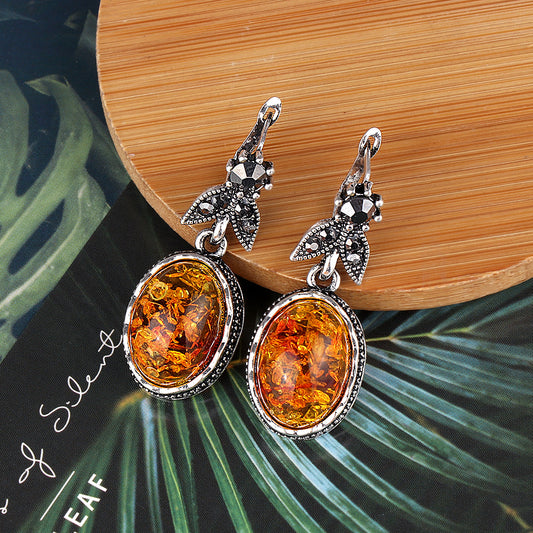 Geometric Amber Retro Stud Earrings