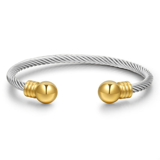 Wire Rope Open-Ended Bracelet with Round Beads