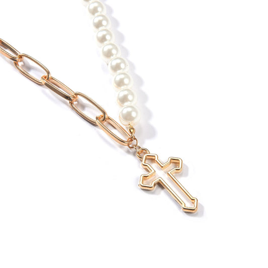 Pearl Cross Necklace – Elegant Fashion Jewelry with Pendant