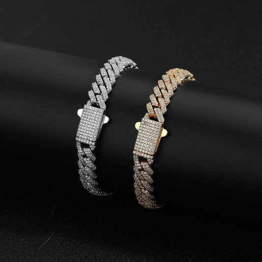Hip Hop 8mm Cuban Bracelet with Spring Fastener & Zircon Rhombus Design